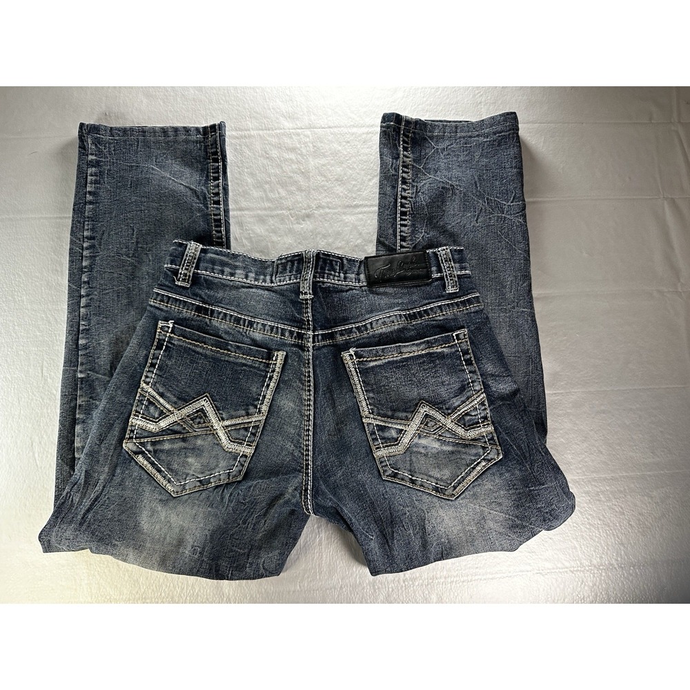 True Luck Jeans Mens‎ 32x28 Stretch Denim Straight Fit Size Thick Stitch